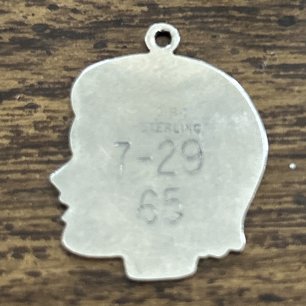 Vintage 1965 Sterling Silver Angie Girl Profile Pendant Charm Engraved